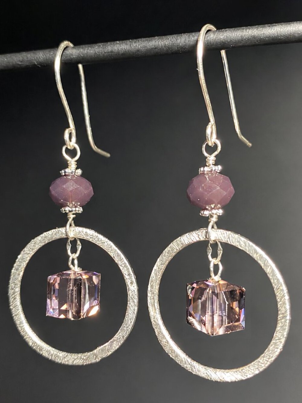 Circle Earrings with Swarovski Crystal Cubes